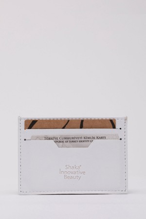 Beyaz Shk107 Suni Deri Ultra Slim 4 Kart ve Para Bölmeli Kartlık Unisex Cüzdan U:10 E:7 cm