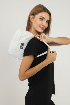 Beyaz U11 Tek Fermuar Bölmeli Günlük Spor Baget Kanvas Kumaş Kadın El Ve Omuz Çantası B:16 E: 26