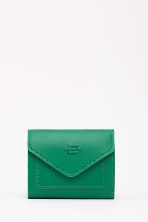 Çimen Yeşili SHK67 Suni Deri Bozuk Ve Kağıt Para Bölmeli Çıtçıtlı Kartlıklı Zarf Model Cepli Cüzdan