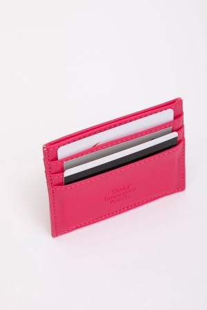 Fuşya SHK68 Unisex Suni Deri Süper İnce Model Kağıt Para Bölmeli Kredi Kartı Ve Kartvizitlik Kartlık Cüzdan
