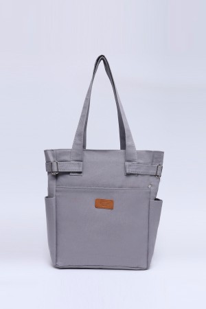 Gri Shk141 Kanvas Kumaş Dört Bölmeli Astarlı, Fermuarlı Askılı El, Kol ve Omuz Çantası U:34 E:28 G:10 cm