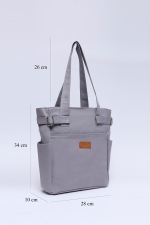 Gri Shk141 Kanvas Kumaş Dört Bölmeli Astarlı, Fermuarlı Askılı El, Kol ve Omuz Çantası U:34 E:28 G:10 cm