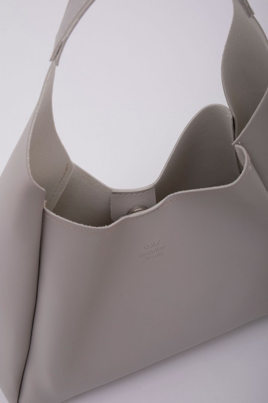 Gri SHK19 Çıtçıt Kapatmalı Suni Deri Fermuarlı Makyaj Çantalı El ve Omuz Çantası E:33 U:15 G:10 cm