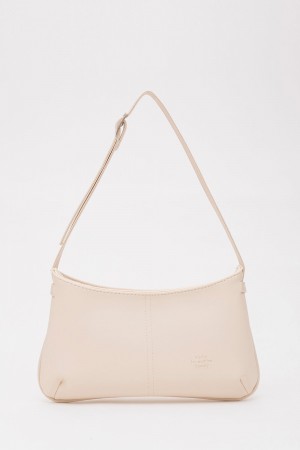 Krem Shk129 Suni Deri Astarlı Fermuarlı Ayarlanabilir Askılı El, Kol ve Omuz Çantası U:14 E:26 G:4 cm