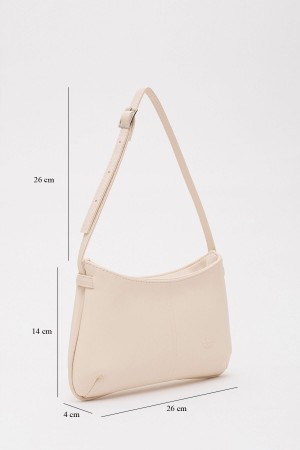 Krem Shk129 Suni Deri Astarlı Fermuarlı Ayarlanabilir Askılı El, Kol ve Omuz Çantası U:14 E:26 G:4 cm