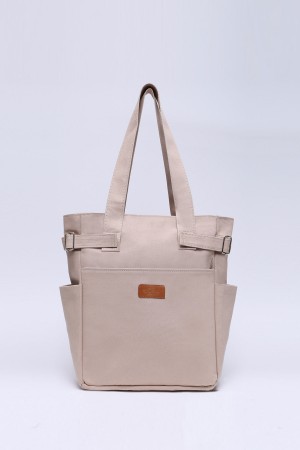 Krem Shk141 Kanvas Kumaş Dört Bölmeli Astarlı, Fermuarlı Askılı El, Kol ve Omuz Çantası U:34 E:28 G:10 cm