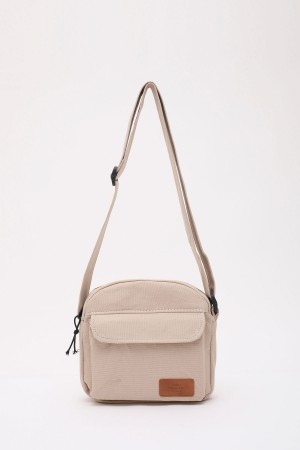 Krem Shk149 Kanvas Kumaş 2 Bölmeli Fermuarlı El, Kol ve Omuz Çantası U:17 E:20 G:6 cm