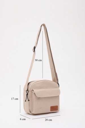Krem Shk149 Kanvas Kumaş 2 Bölmeli Fermuarlı El, Kol ve Omuz Çantası U:17 E:20 G:6 cm