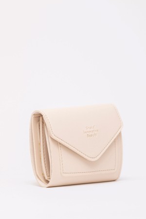 Krem SHK67 Suni Deri Bozuk Ve Kağıt Para Bölmeli Çıtçıtlı Kartlıklı Zarf Model Cepli Cüzdan