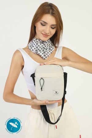 Krem U12 2 Bölmeli Fermuarlı Ayarlanabilir Çapraz Askılı Su Geçirmez Kadın Omuz Çantası B:20 En:18 G:6