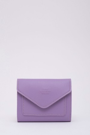 Lila SHK67 Suni Deri Bozuk Ve Kağıt Para Bölmeli Çıtçıtlı Kartlıklı Zarf Model Cepli Cüzdan
