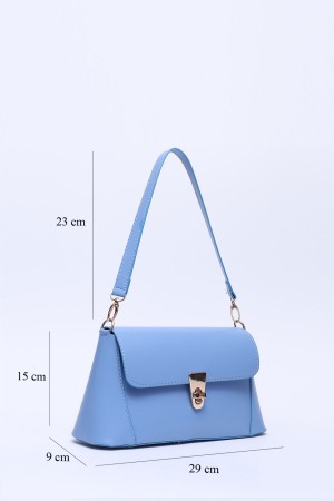 Mavi Shk153 Suni Deri Kilit Detaylı Standart Askılı Tek Bölmeli El, Kol ve Omuz Çantası U:15 E:29 G:9 cm