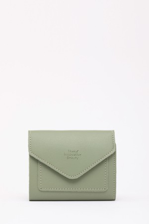 Mint Yeşil SHK67 Suni Deri Bozuk Ve Kağıt Para Bölmeli Çıtçıtlı Kartlıklı Zarf Model Cepli Cüzdan