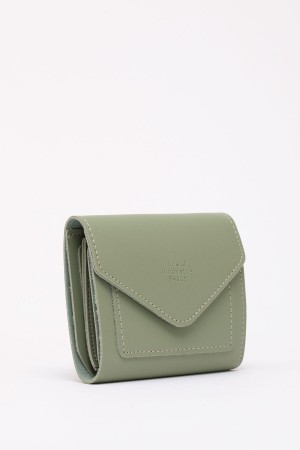 Mint Yeşil SHK67 Suni Deri Bozuk Ve Kağıt Para Bölmeli Çıtçıtlı Kartlıklı Zarf Model Cepli Cüzdan