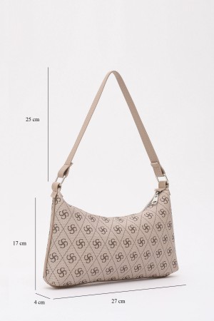 Monogram Baskılı Vizon Shk146 Suni Deri Astarlı Fermuarlı El ve Kol Çantası U:17 E:27 G:4 cm