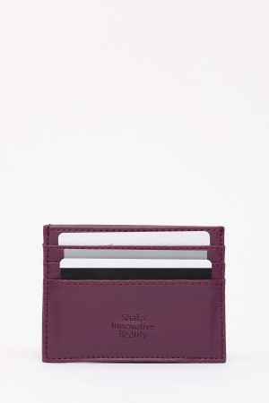 Mor SHK68 Unisex Suni Deri Süper İnce Model Kağıt Para Bölmeli Kredi Kartı Ve Kartvizitlik Kartlık Cüzdan