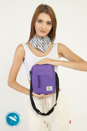 Mor U12 2 Bölmeli Fermuarlı Ayarlanabilir Çapraz Askılı Su Geçirmez Kadın Omuz Çantası B:20 En:18 G:6
