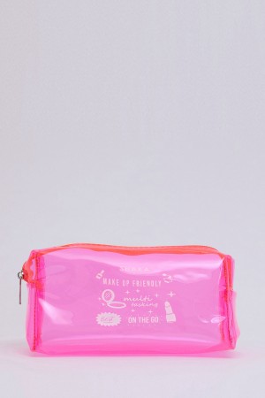 Pembe Shk104 Dikdörtgen Şeffaf Pvc Çok Amaçlı Seyahat & Makyaj Çantası U:8 E:19 G:8 cm