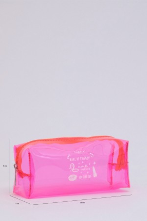 Pembe Shk104 Dikdörtgen Şeffaf Pvc Çok Amaçlı Seyahat & Makyaj Çantası U:8 E:19 G:8 cm