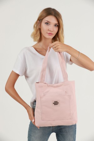 Pudra U22 3 Bölmeli Ön 2 Cep Detaylı Kanvas Kumaş Günlük Kadın Kol ve Omuz Çantası B:35 E:35