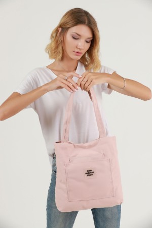 Pudra U22 3 Bölmeli Ön 2 Cep Detaylı Kanvas Kumaş Günlük Kadın Kol ve Omuz Çantası B:35 E:35