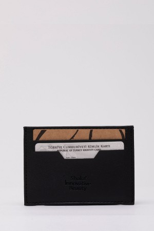 Siyah Shk107 Suni Deri Ultra Slim 4 Kart ve Para Bölmeli Kartlık Unisex Cüzdan U:10 E:7 cm