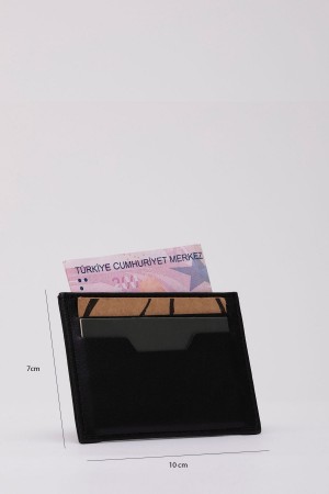 Siyah Shk107 Suni Deri Ultra Slim 4 Kart ve Para Bölmeli Kartlık Unisex Cüzdan U:10 E:7 cm