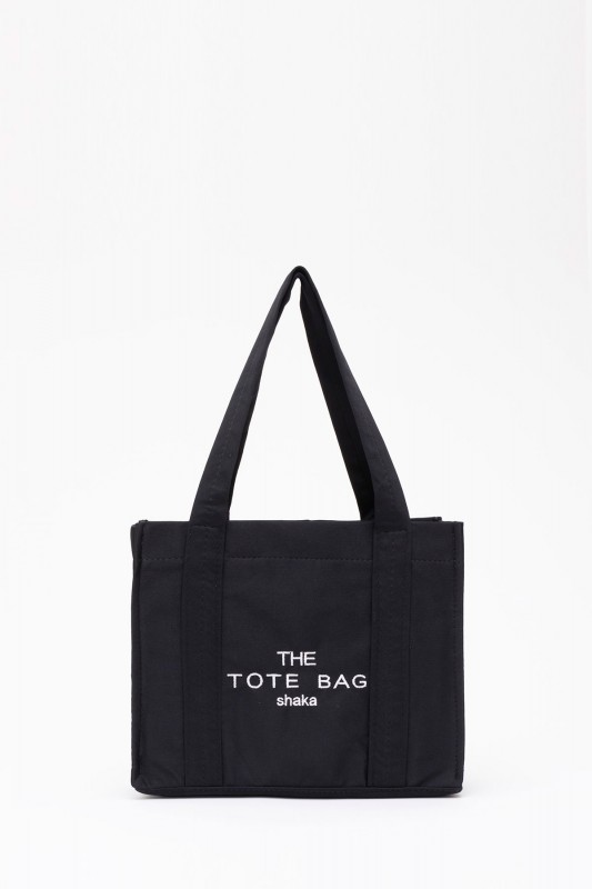 Siyah U45 Çıt Çıt Kapatmalı The Tote Bag İşlemeli Kanvas Kumaş Günlük Kadın Kol ve Omuz Çantası 25x30