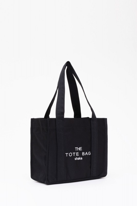 Siyah U45 Çıt Çıt Kapatmalı The Tote Bag İşlemeli Kanvas Kumaş Günlük Kadın Kol ve Omuz Çantası 25x30