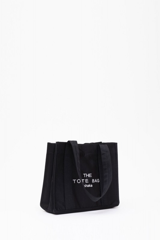 Siyah U45 Çıt Çıt Kapatmalı The Tote Bag İşlemeli Kanvas Kumaş Günlük Kadın Kol ve Omuz Çantası 25x30