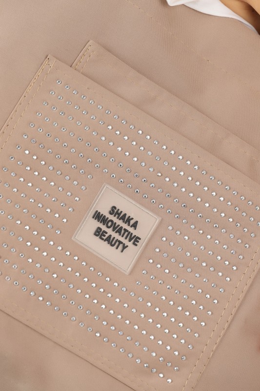 Taşlı Vizon U22 3 Bölmeli Ön 2 Cep Detaylı Kanvas Kumaş Günlük Kadın Kol ve Omuz Çantası B:35 E:35