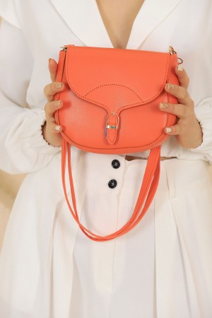 Turuncu SHK17 Ayarlanabilir Askılı Sade Ve Şık Çıtçıt Kapama Çapraz Omuz Çantası U:16 E:18 G:6