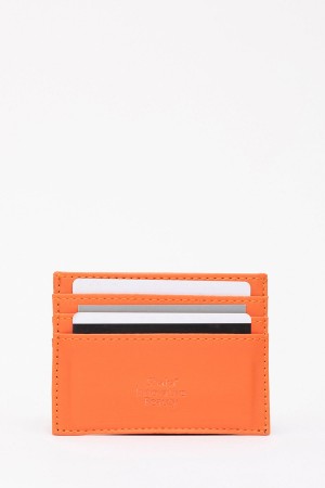 Turuncu SHK68 Unisex Suni Deri Süper İnce Model Kağıt Para Bölmeli Kredi Kartı Ve Kartvizitlik Kartlık Cüzdan
