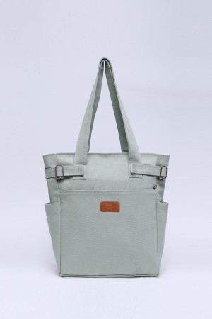 Yeşil Shk141 Kanvas Kumaş Dört Bölmeli Astarlı, Fermuarlı Askılı El, Kol ve Omuz Çantası U:34 E:28 G:10 cm